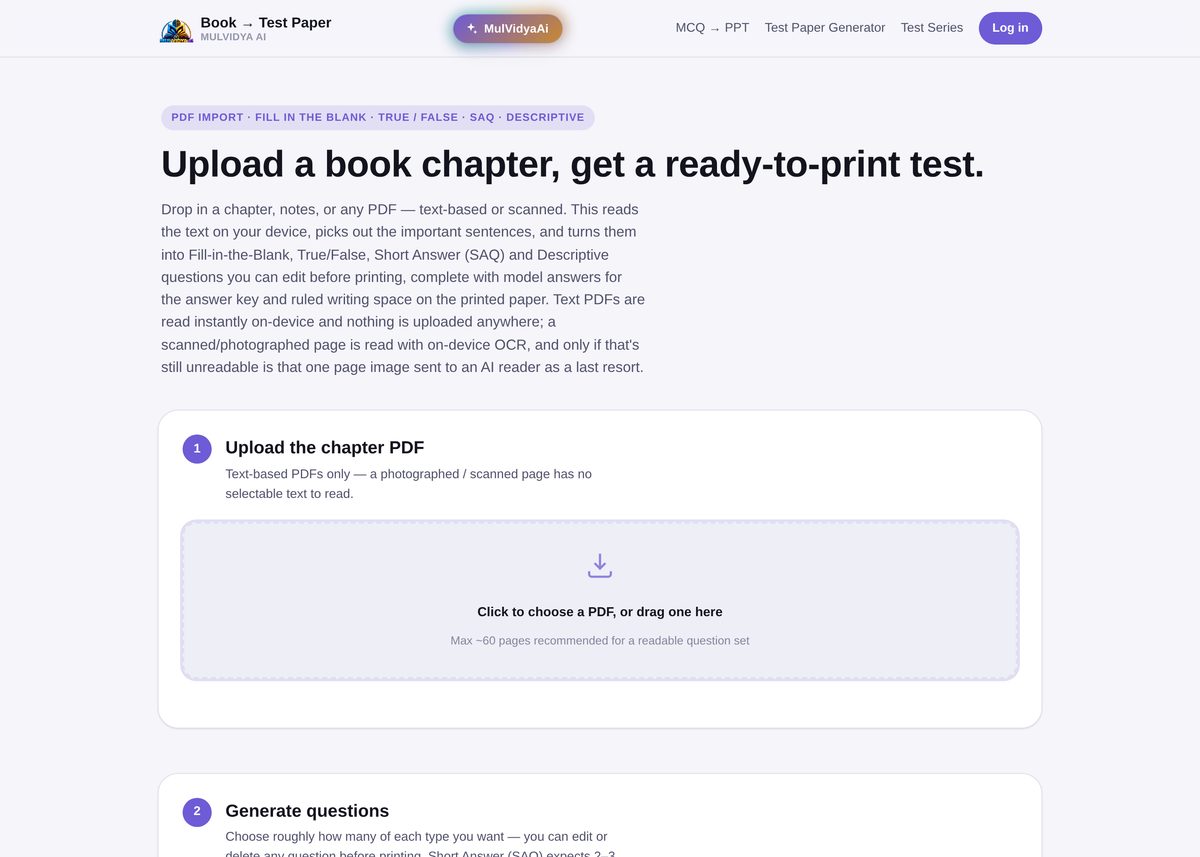 Turning a book chapter PDF into a printable test paper